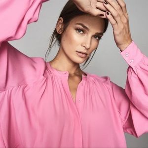 Reiss Gwen bell sleeve top, pink, US4